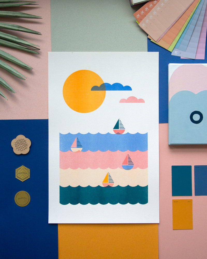 Sailing Risograph Wall Art